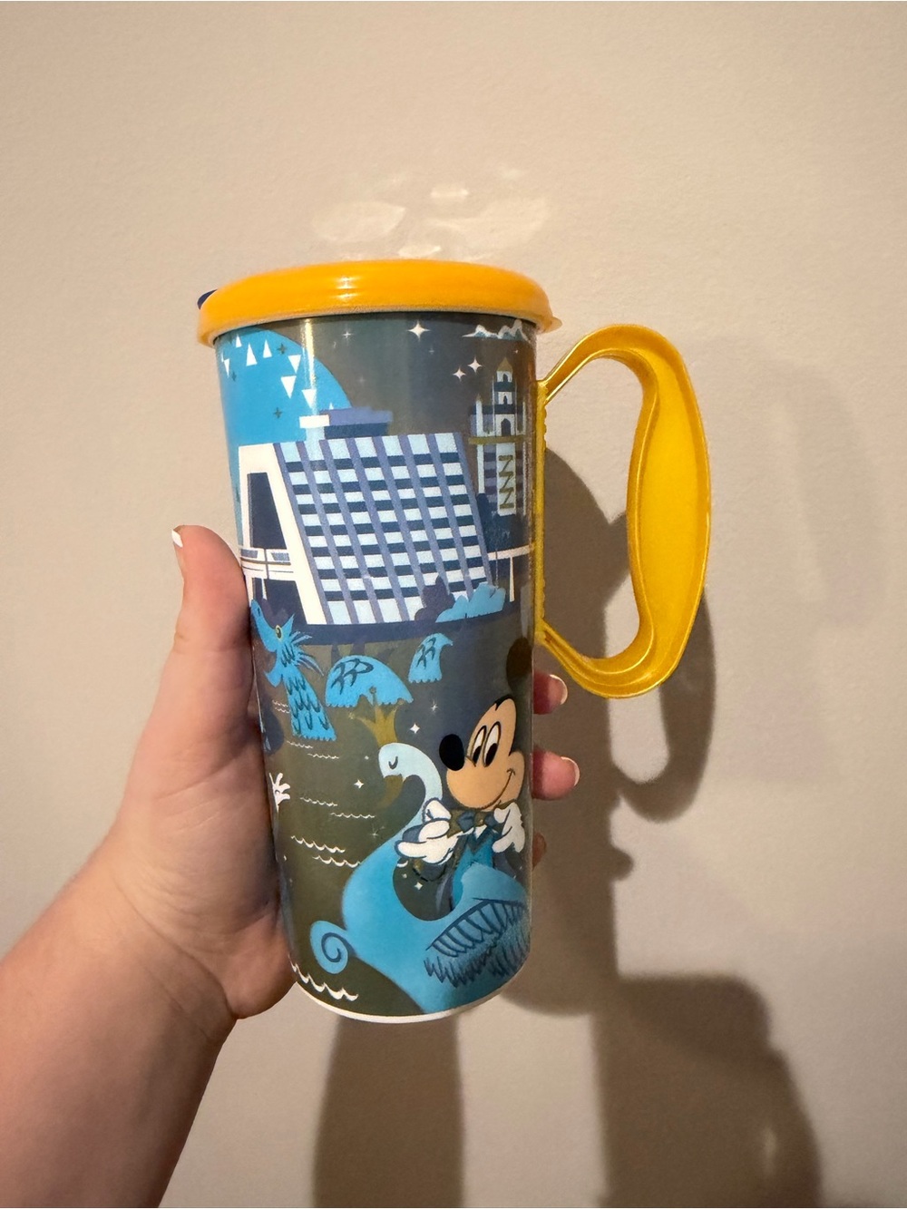Disney Mickey Mouse Blue Graphic Travel Mug with Yellow Handle